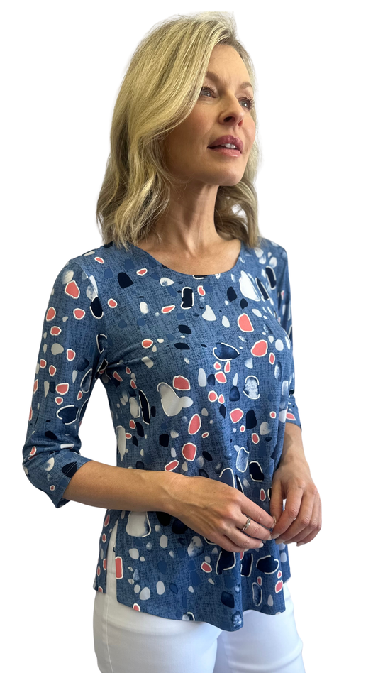 Abstract Print Round Neck 3/4 Sleeve Top. Style SW202284