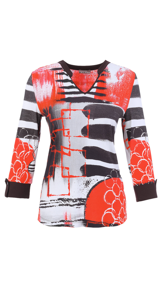 "Geo Stripes" Artist Print V-Neck Top. Style DOLC76691