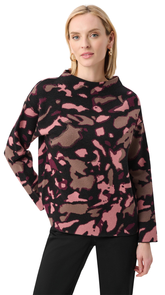 Abstract Print Jacquard Rhinestone Detail Sweater. Style JR263930