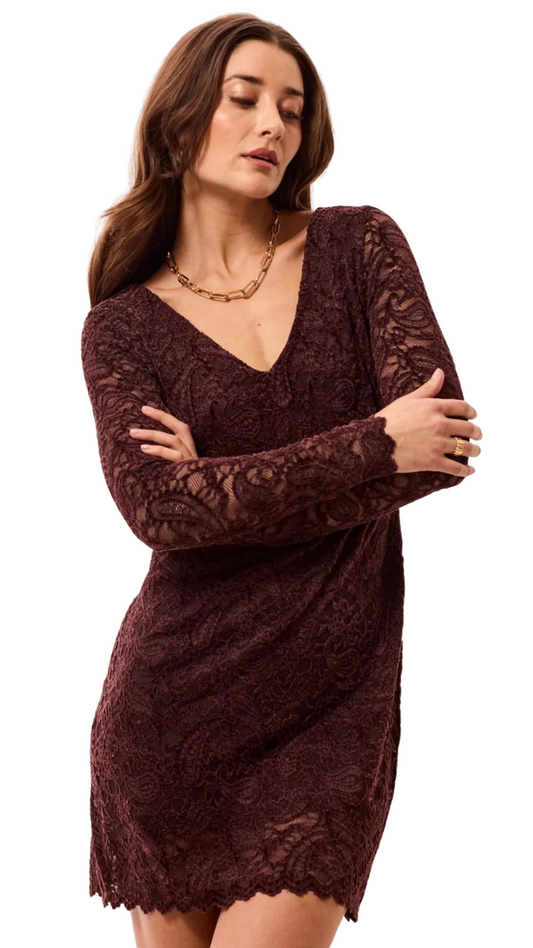 Floral Velvet Lace Overlay Wear Two Ways Mini Dress. Style TR982O-5786