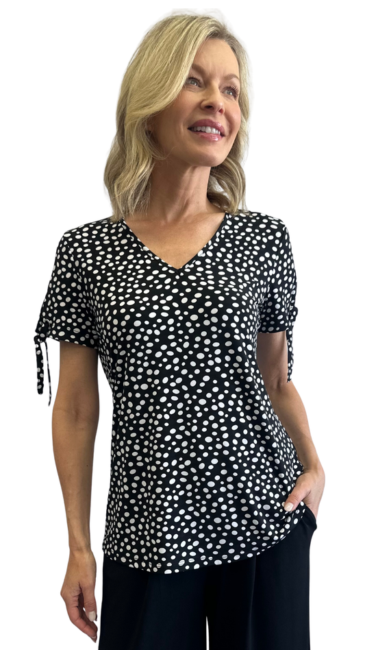 Tie Up Short Sleeves Polka Dot Top. Style SW202290