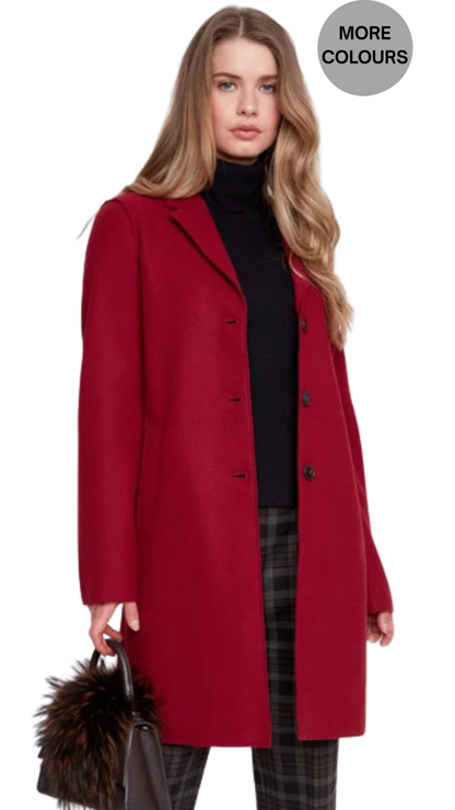 Button Front Notched Lapel Collar Felt Trench Coat. Style REN3957-E3102