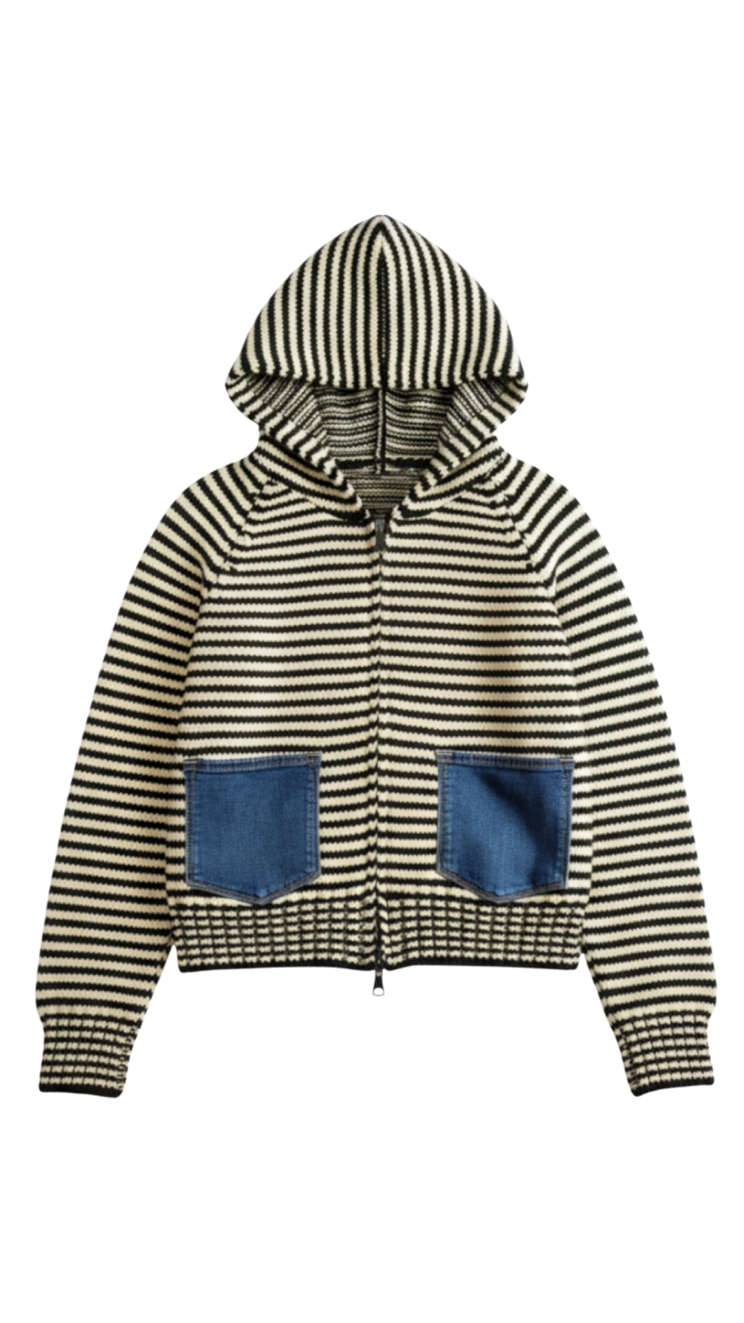 Striped Zip Front Knitted Hoodie. Style SHNP5943