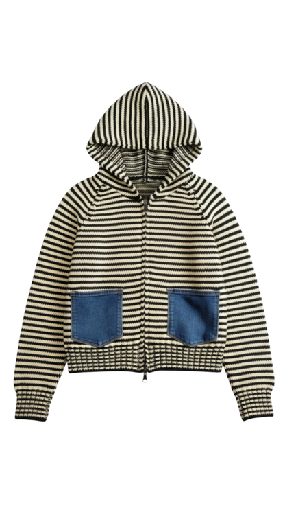 Striped Zip Front Knitted Hoodie. Style SHNP5943