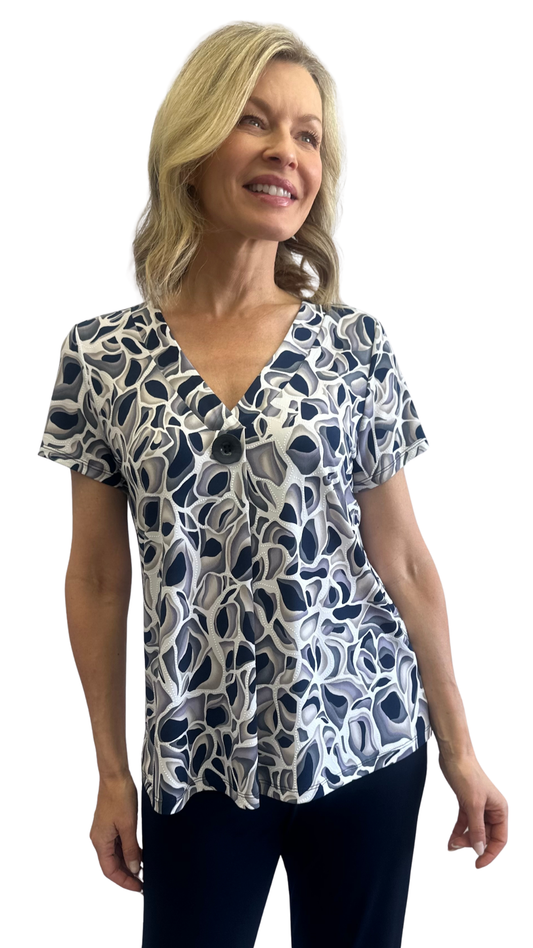 Short Sleeve Button Detail & Pleated Front Top. Style SW202297