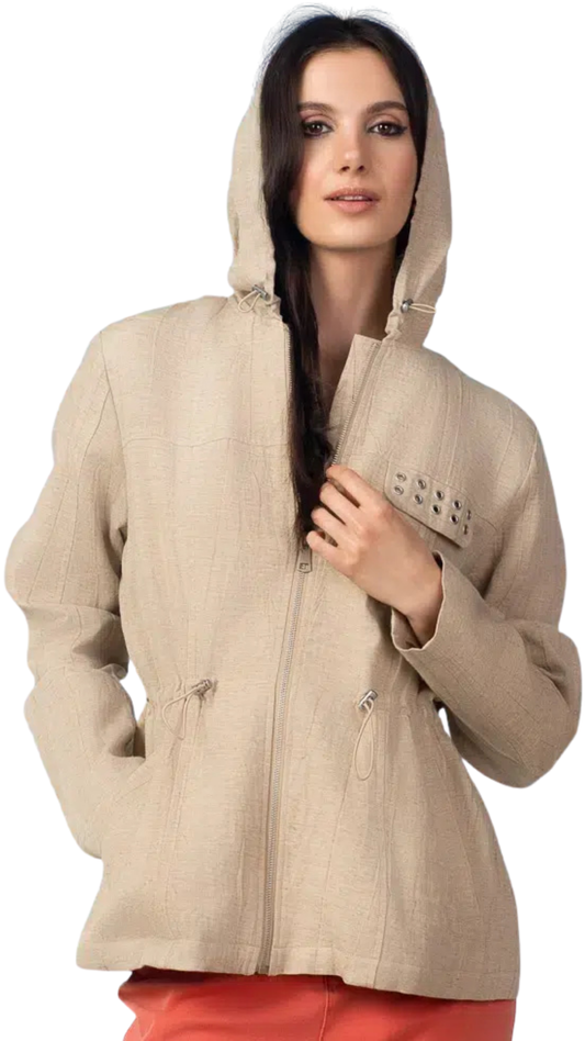 Hooded Zip Front Grommet Details Lightweight Jacket. Style ALSA47079