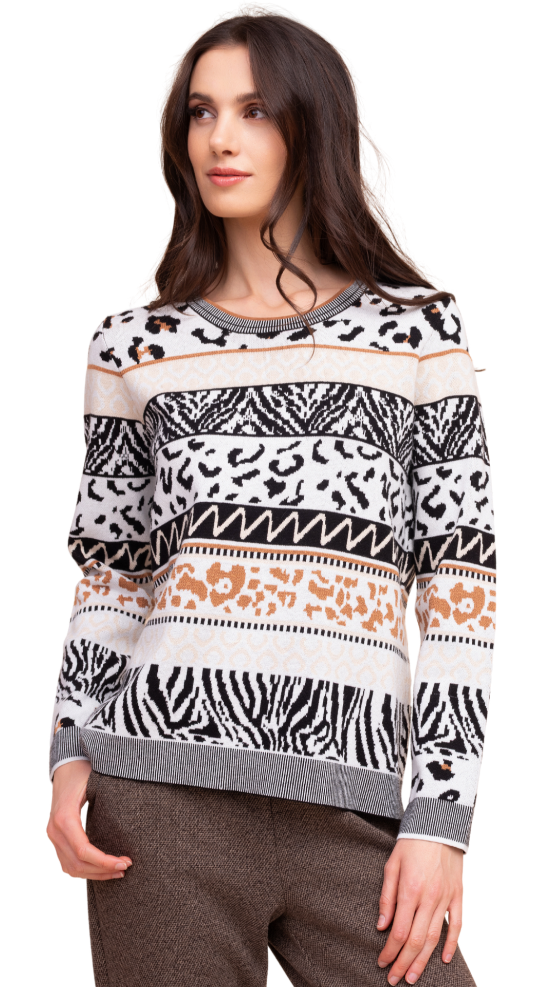 Multi Print Stripes Design Long Sleeve Sweater. Style ALSA48122