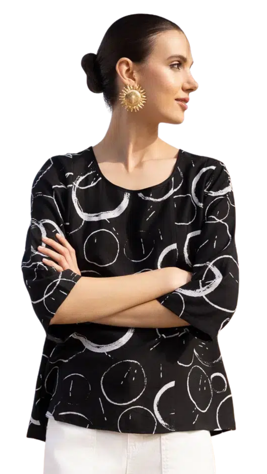 Abstract Circle Print Boxy Lightweight Top. Style ALS47607