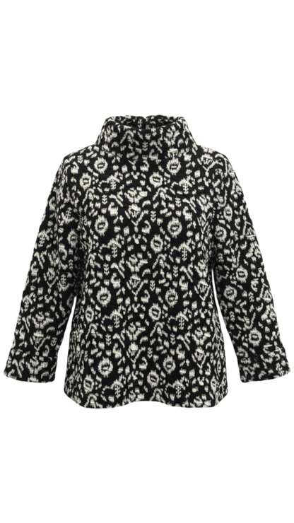 Funnel Neck Folded Cuffs Black & White Print Sweatshirt. Style SHNP1860