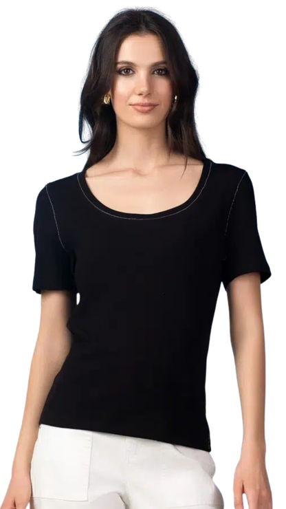 Scoop Neck Silver Thread Short Sleeve Top. Style ALSA47038