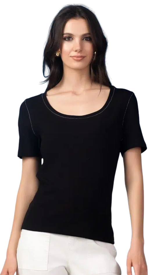 Scoop Neck Silver Thread Short Sleeve Top. Style ALSA47038