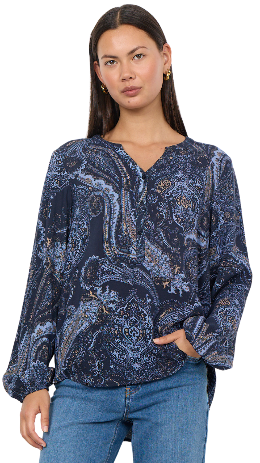 Paisley Print Pop-Over Blouse. Style SOYA41974