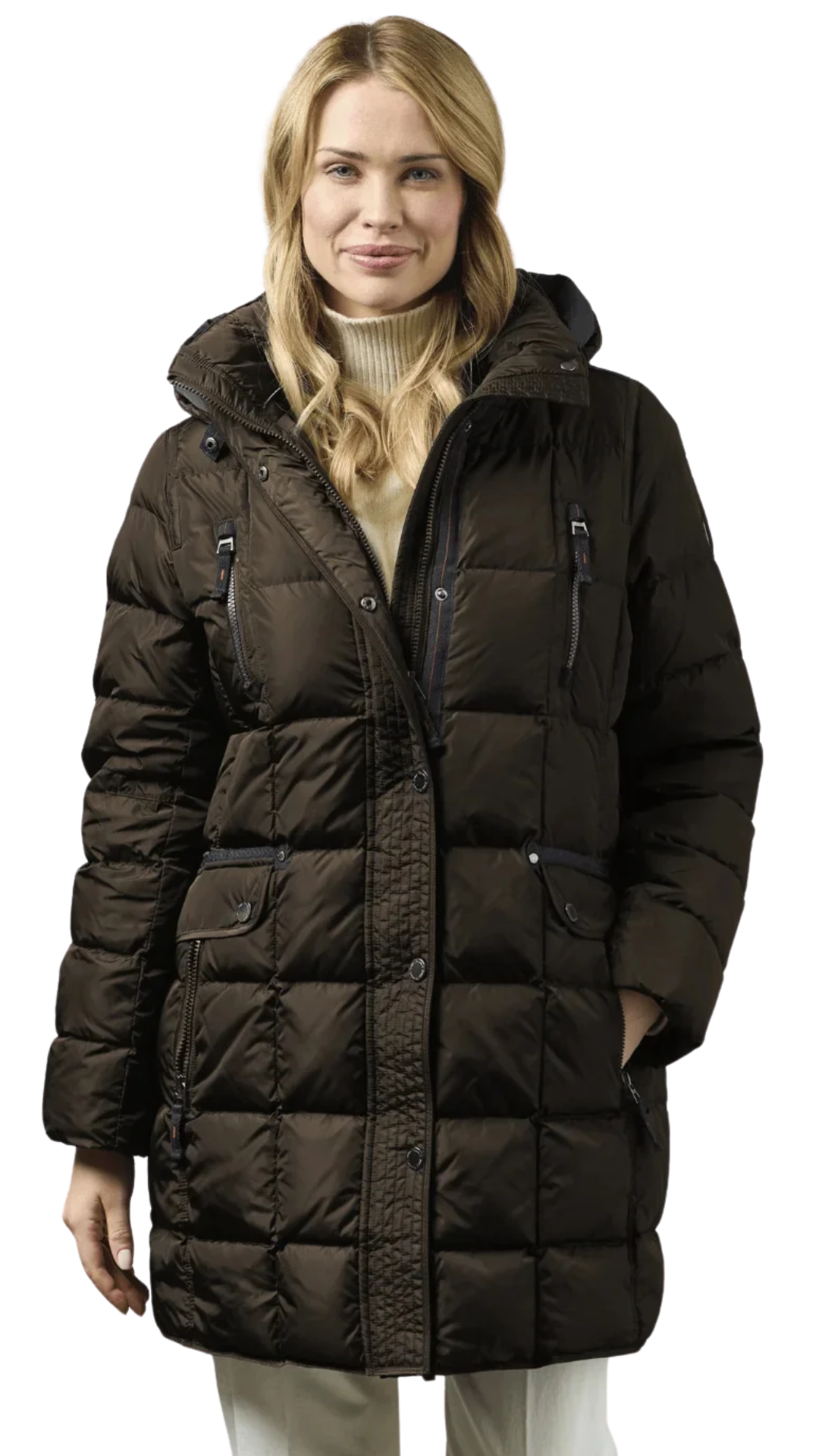 Removable Hood Back Zip Puffer Jacket. Style JUN2160
