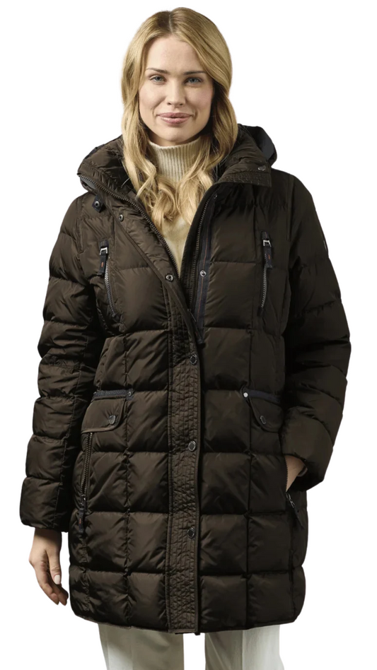 Removable Hood Back Zip Puffer Jacket. Style JUN2160