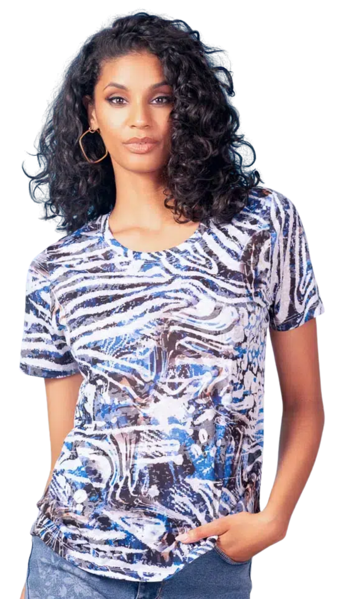 Lightweight See-Through Mixed Animal Print Top. Style ALS47197