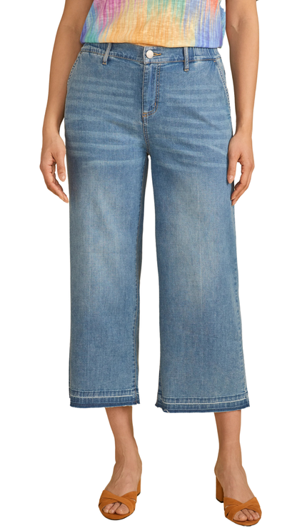 Elasticated Waistband Wide Leg Denim Capri. Style FD2203992