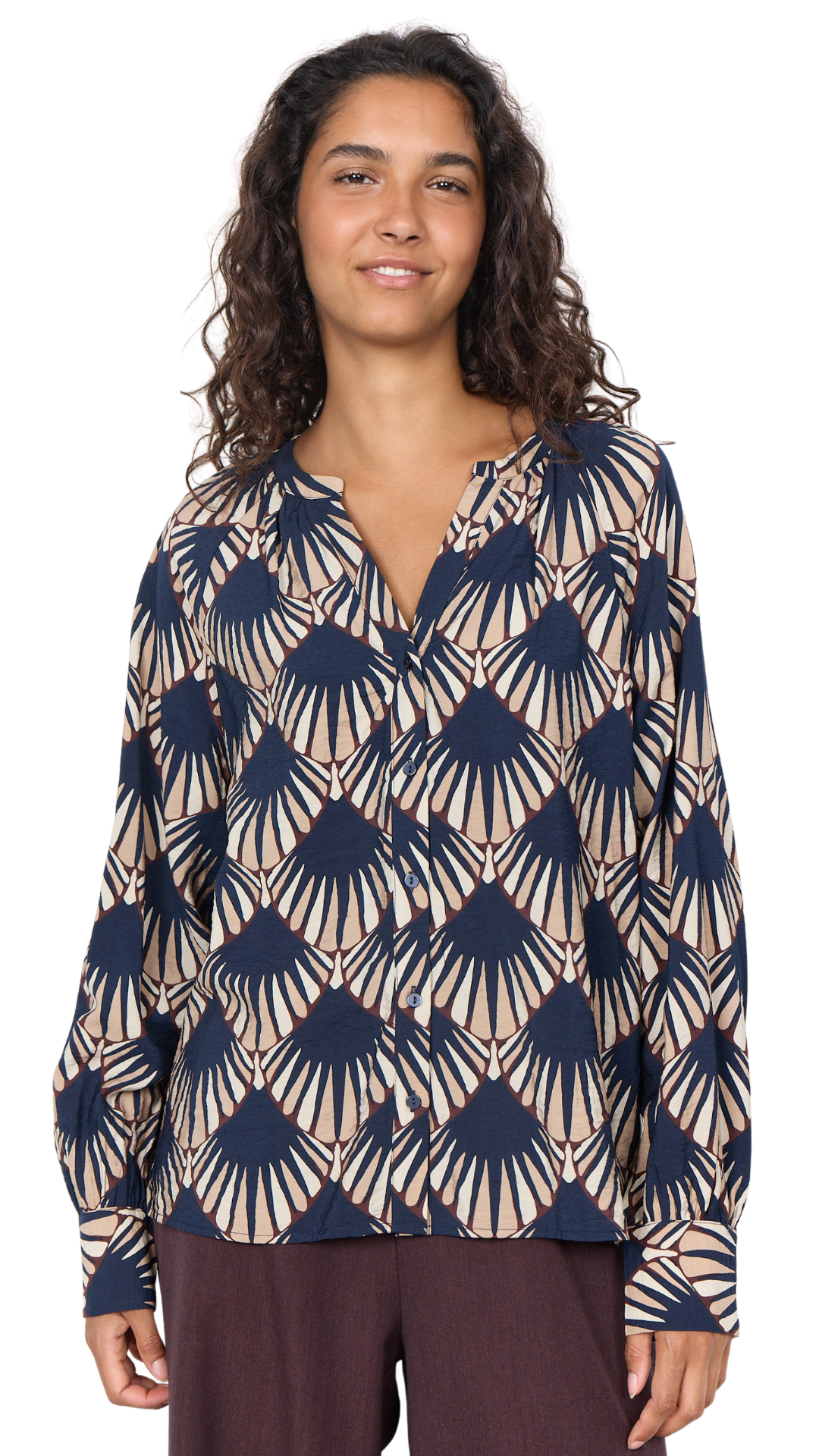 Printed V-Neck Popover Blouse. Style SOYA41958