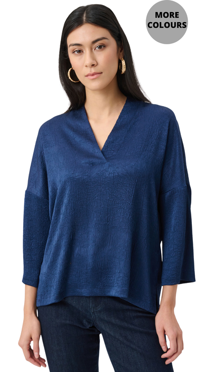 Crushed Satin Straight V-Neck Top. Style JR263141