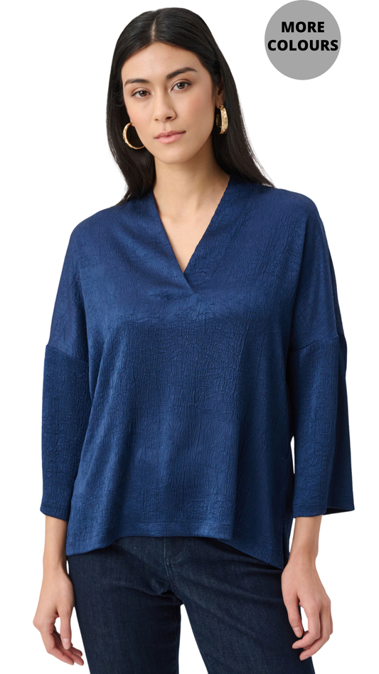 Crushed Satin Straight V-Neck Top. Style JR263141