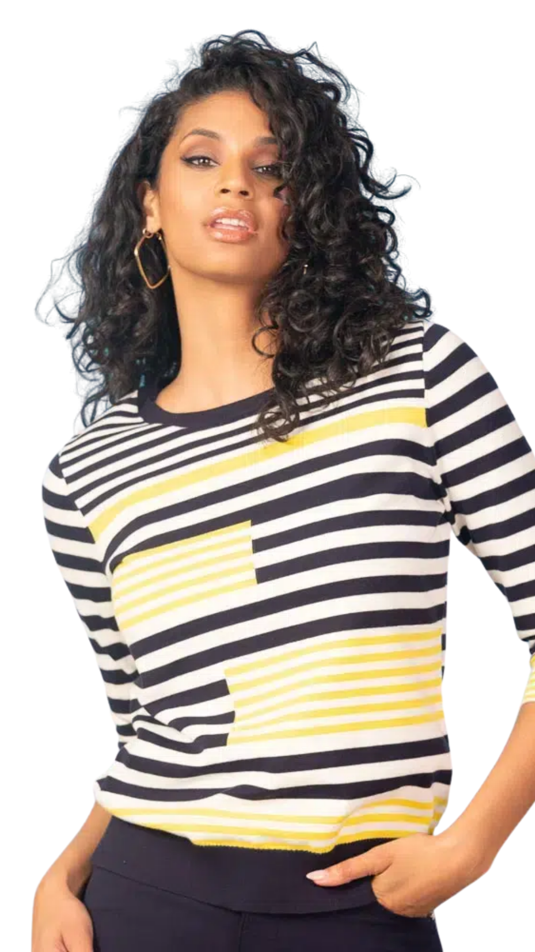 Colour Fitted Striped 3/4 Sleeve Sweater. Style ALS47485