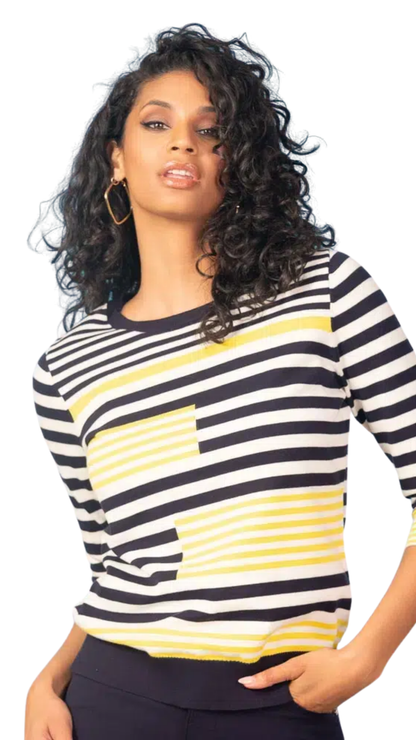 Colour Fitted Striped 3/4 Sleeve Sweater. Style ALS47485