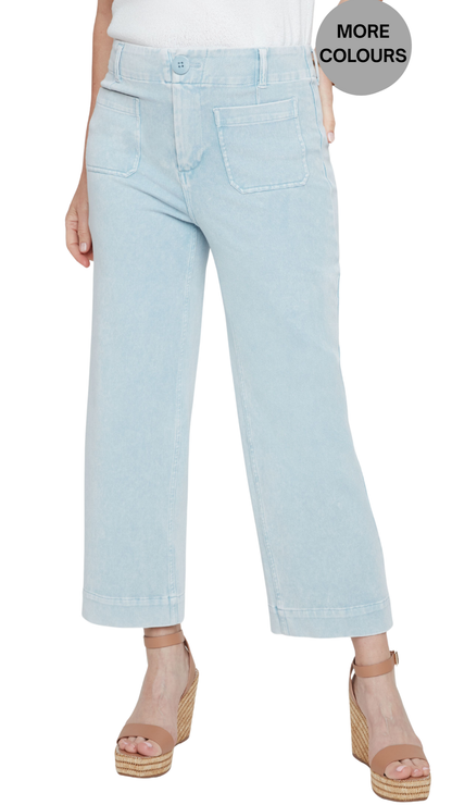 Denim Look Patch Pockets Cropped Pant. Style REN10071KD-E3020