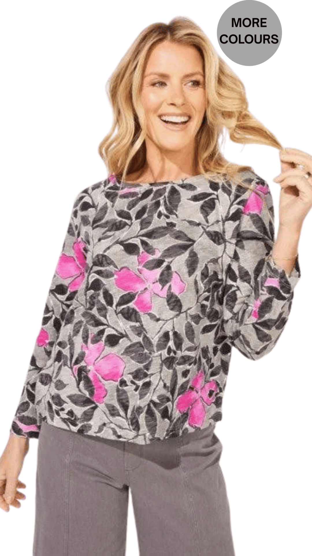 Floral Foliage Boxy Long Sleeve Top. Style ESC12125