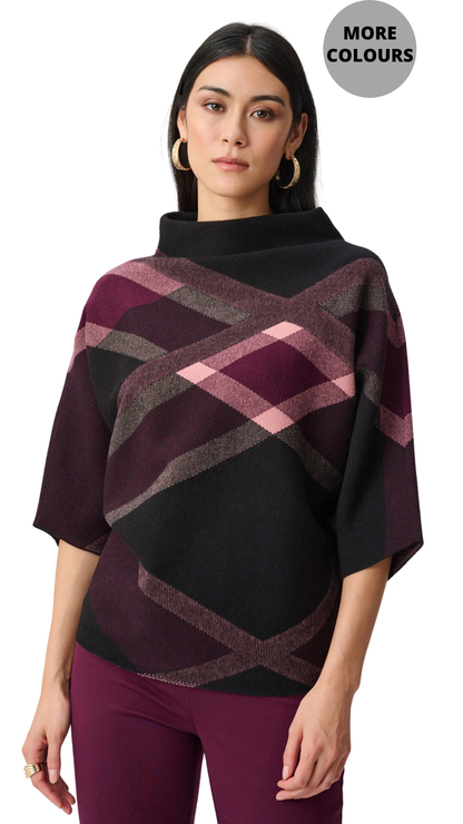 Brushed Viscose And Nylon Plaid Funnel-Neck Sweater. Style JR263947