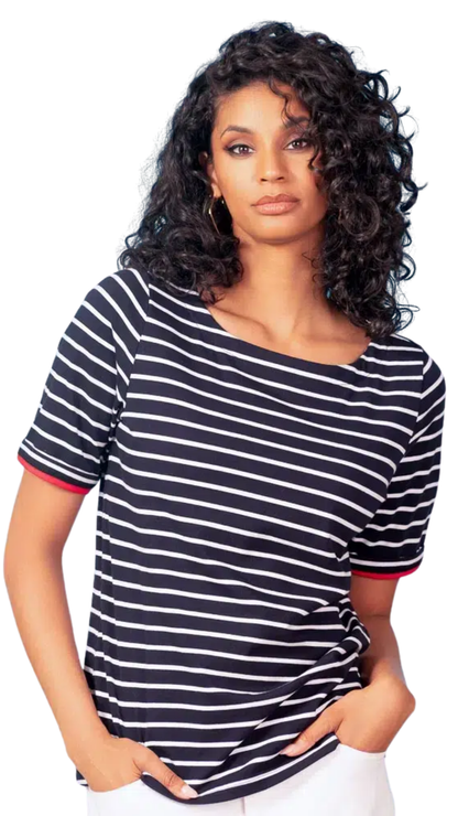 Nautical Stripes Rhinestone Anchor Decal Short Sleeve Top. Style ALS47471