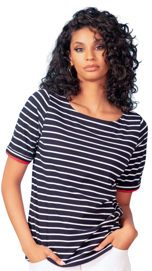 Nautical Stripes Rhinestone Anchor Decal Short Sleeve Top. Style ALS47471
