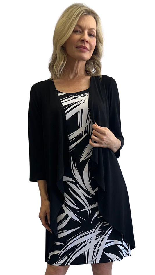 Two Piece Cardigan & Midi Length Abstract Print Dress Set. Style SW208208