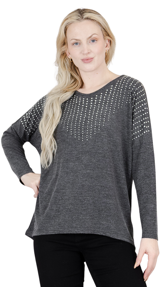 Silver Bead Embellishments Drop Shoulder Tunic. Style FS262A87