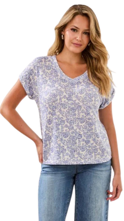 Floral Print Cap Sleeve Wear Two Ways Top. Style TR6108O-1619