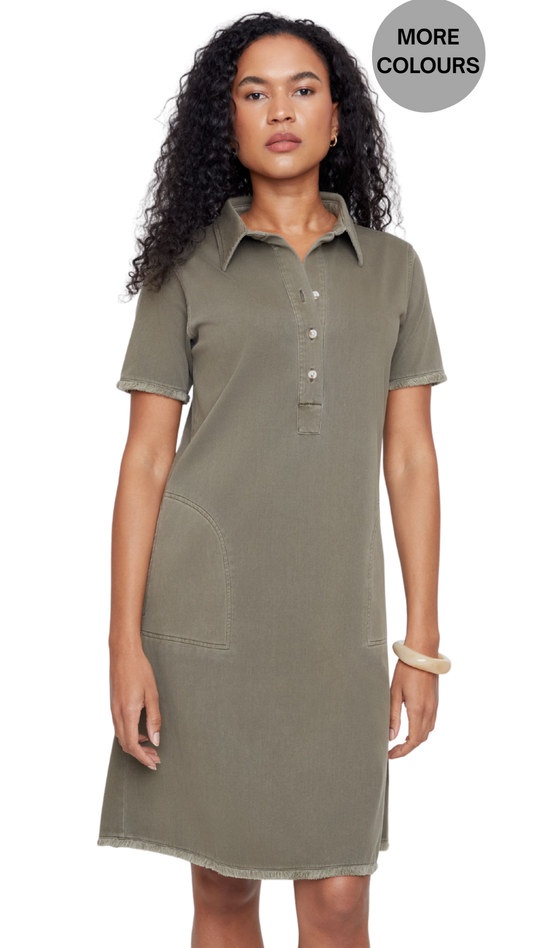 Raw Edge Stretchy Denim Shirt Dress . Style REN4361KD-E3020