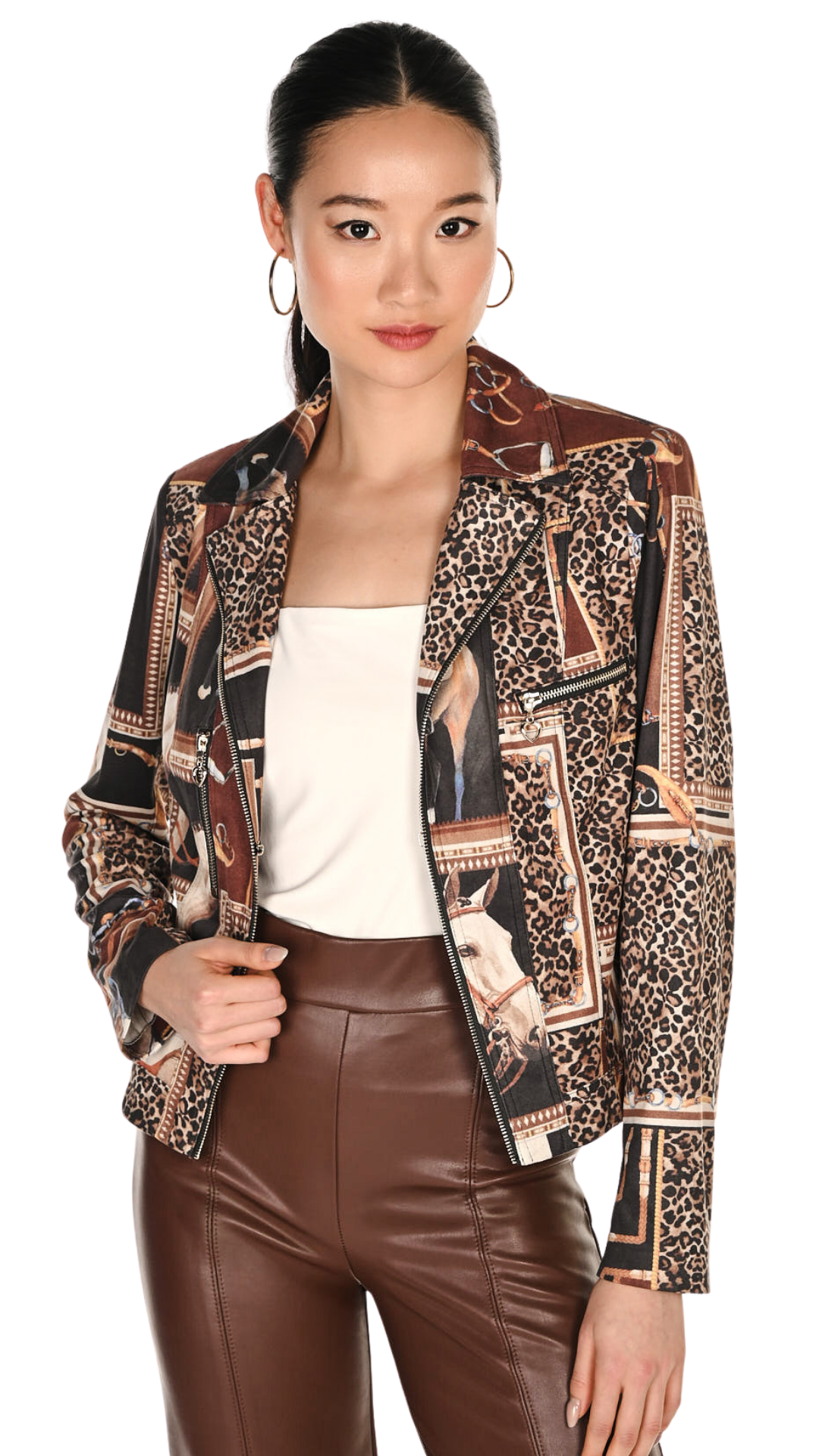 Animal Print Moto Style Cropped Jacket. Style FL263770