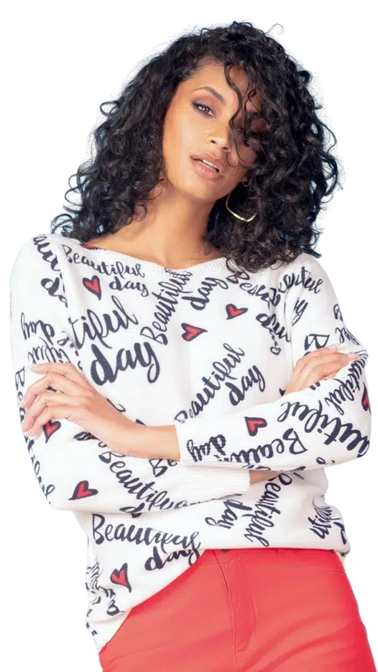 "Beautiful Day" Boat Neck Knitted Sweater. Style ALS47465