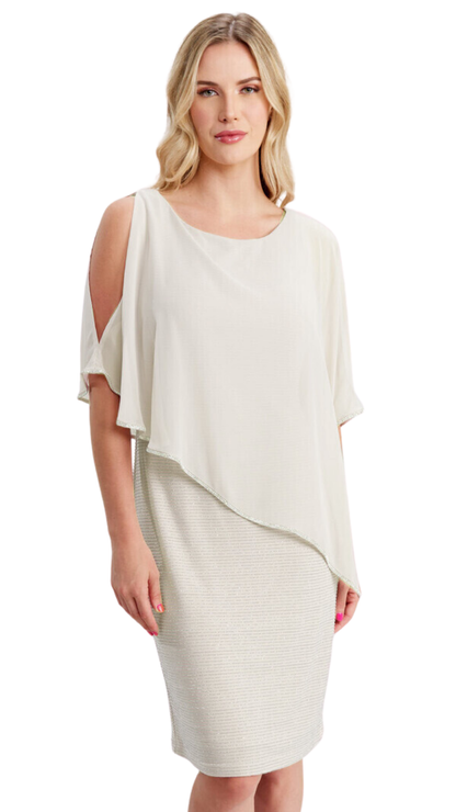 Chiffon Cape Overlay Ribbed Dress. Style FL219203-S