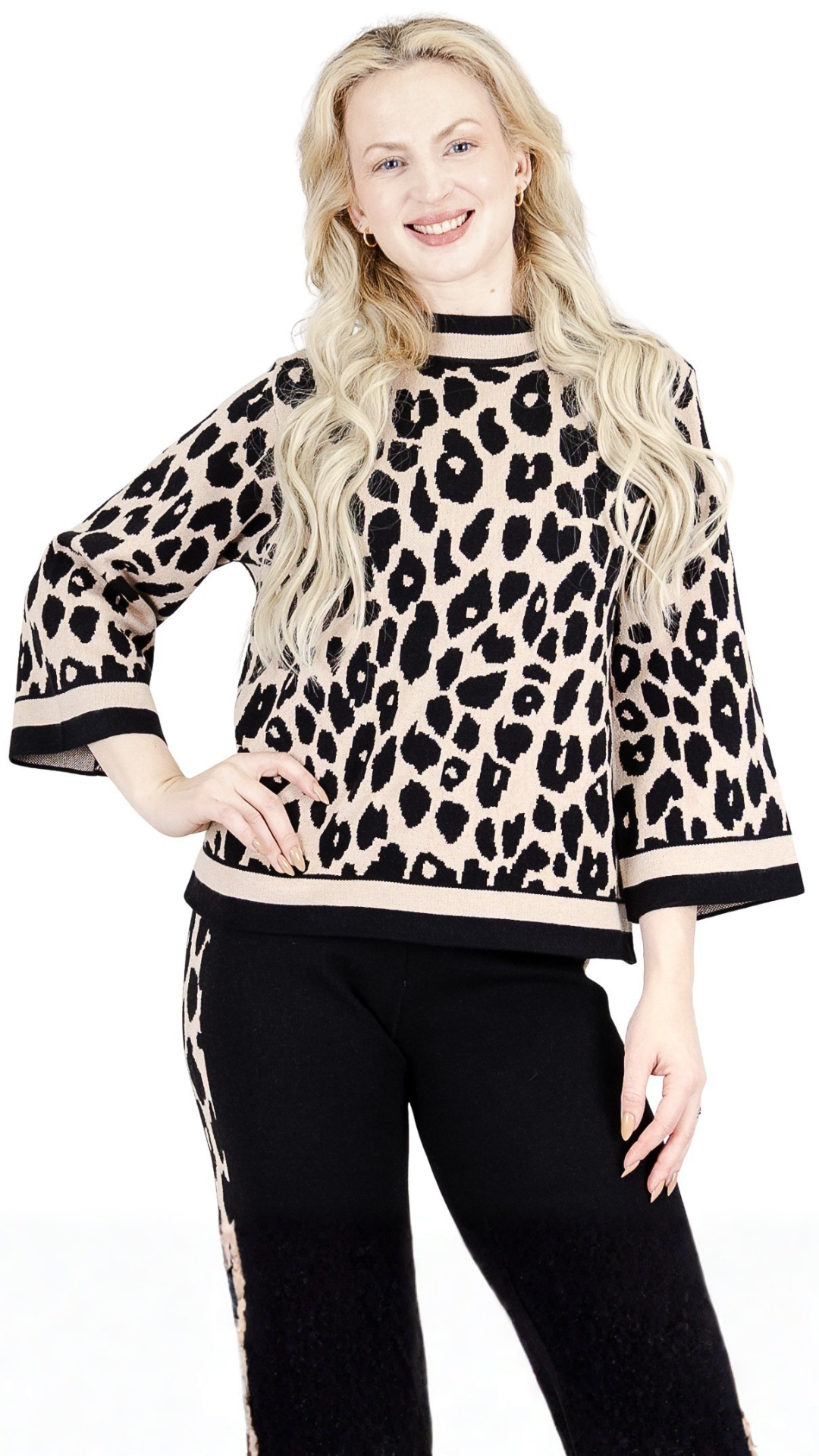Leopard Print & Stripes Stretchy Two Piece Set. Style FS262441-2