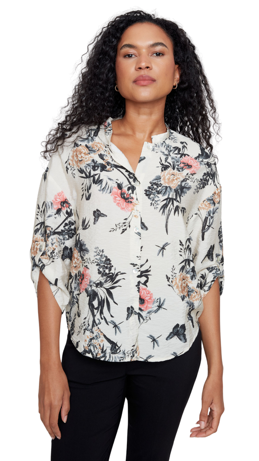 Button Front 3/4 Roll-Up Sleeve Blouse. Style REN5248-439