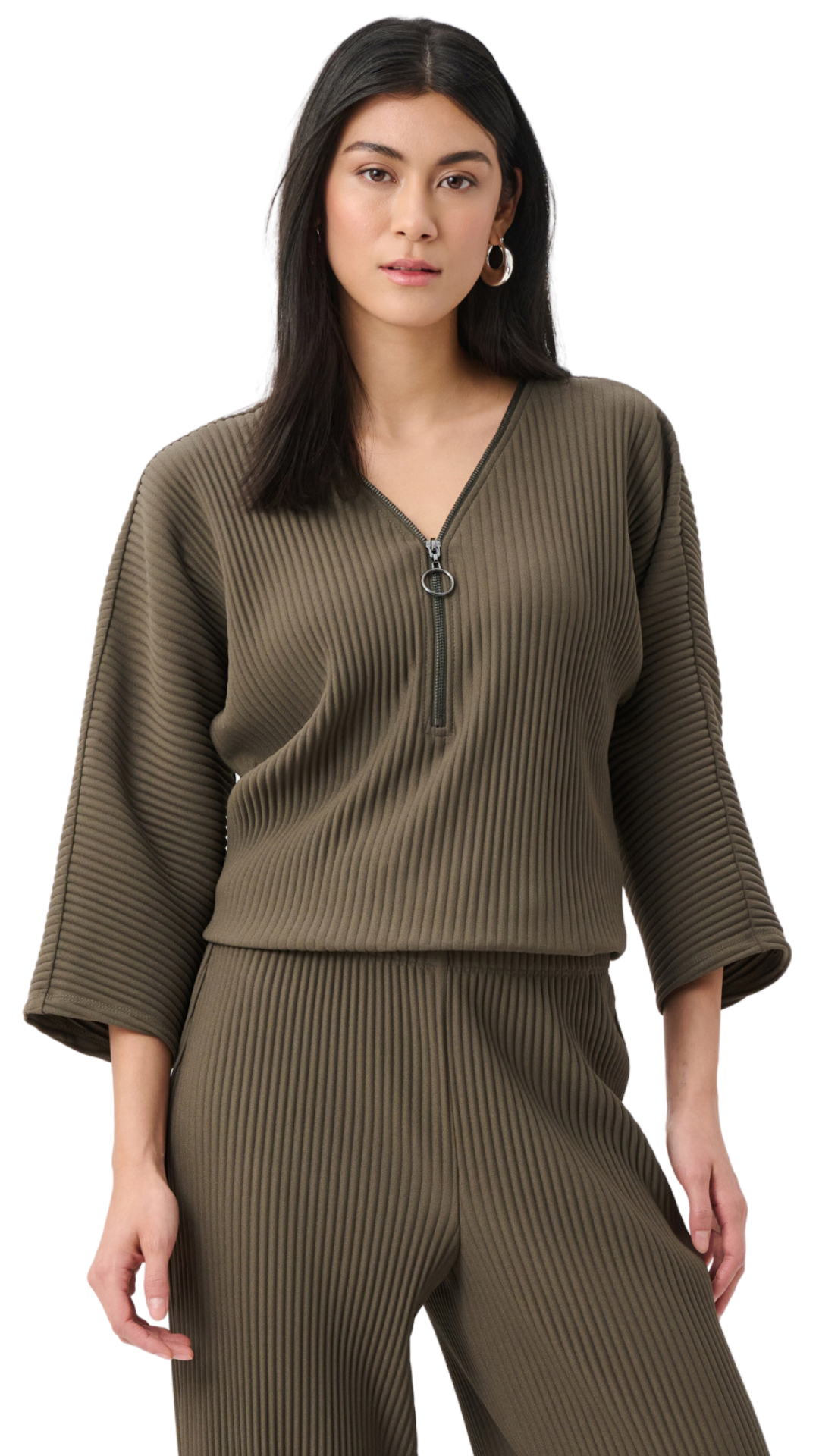 Pleated Scuba Crepe Zipped Neck Top. Style JR263123