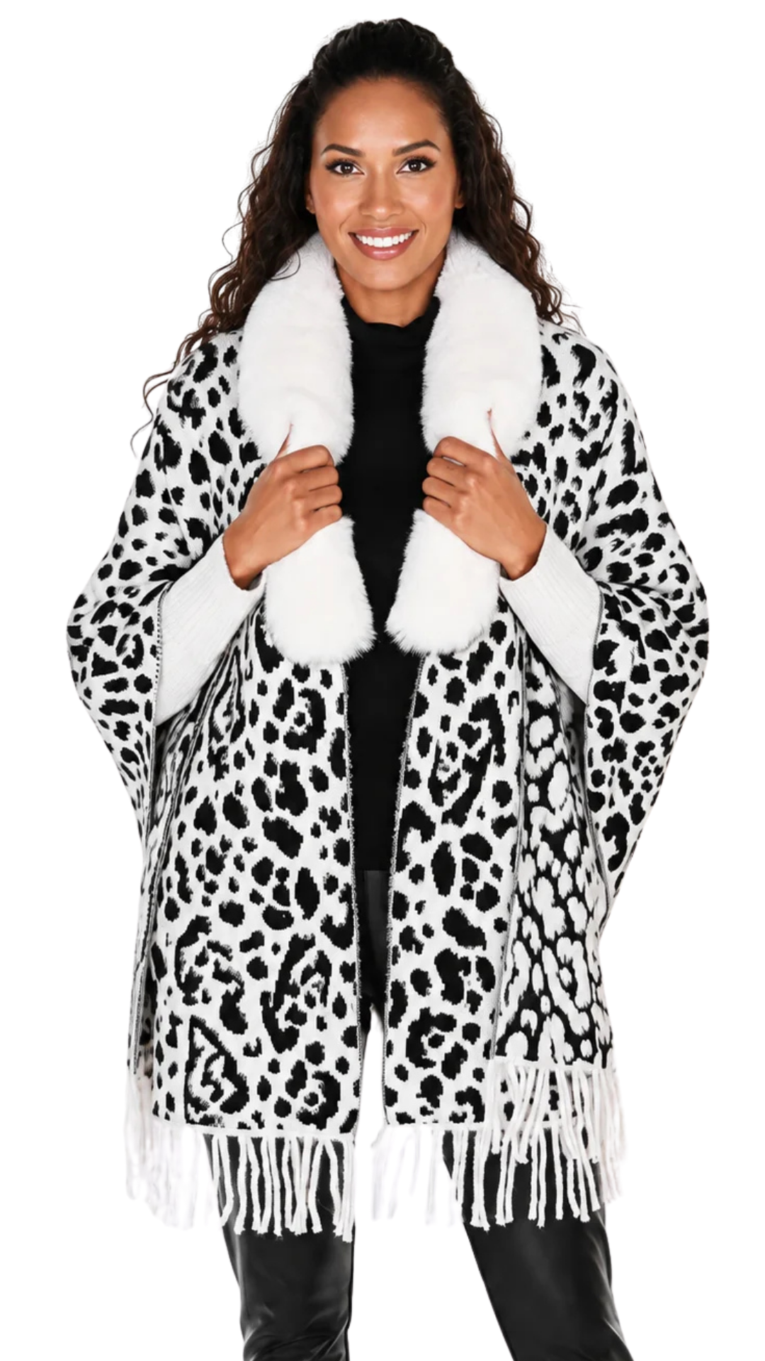 Fur Trim Animal Print Cape. Style FL263806