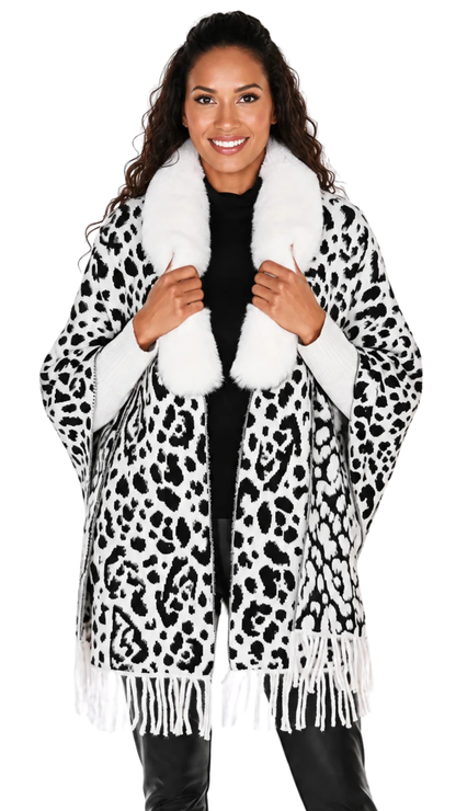 Fur Trim Animal Print Cape. Style FL263806