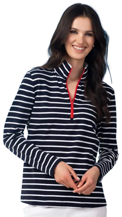 Nautical Stripes 1/4 Zip Pull-Over Sweater. Style ALS47462