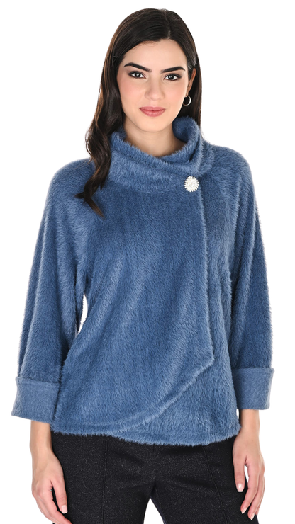 Mock Neck Relaxed Fit Fuzzy Jacket. Style FL263324