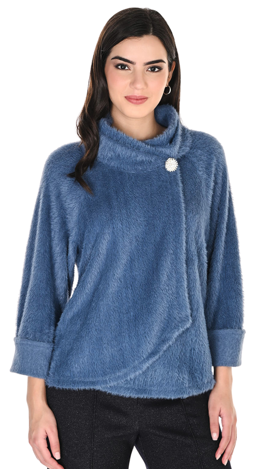 Mock Neck Relaxed Fit Fuzzy Jacket. Style FL263324