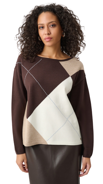 Brushed Viscose Knit Argyle Pattern Crewneck Sweater. Style JR263948