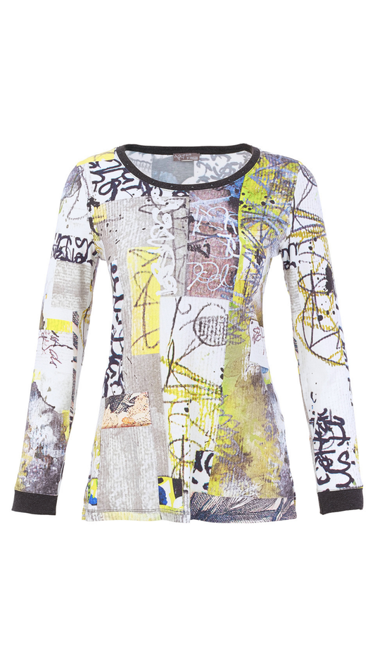 "Fragments" Artist Print Round Neck Long Sleeve Top. Style DOLC76720