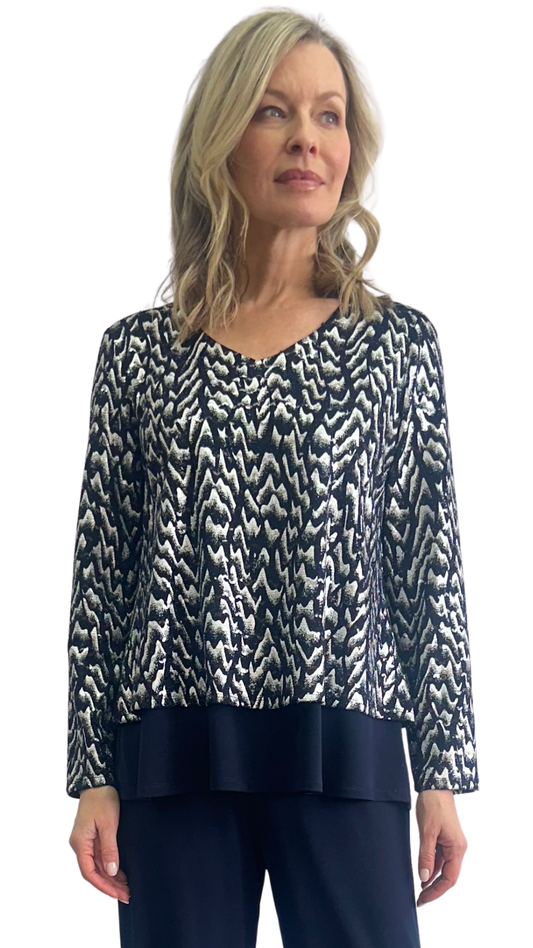 Holiday Reflection V-Neck Layered Sequin & Sparkle Top. Style SW102038