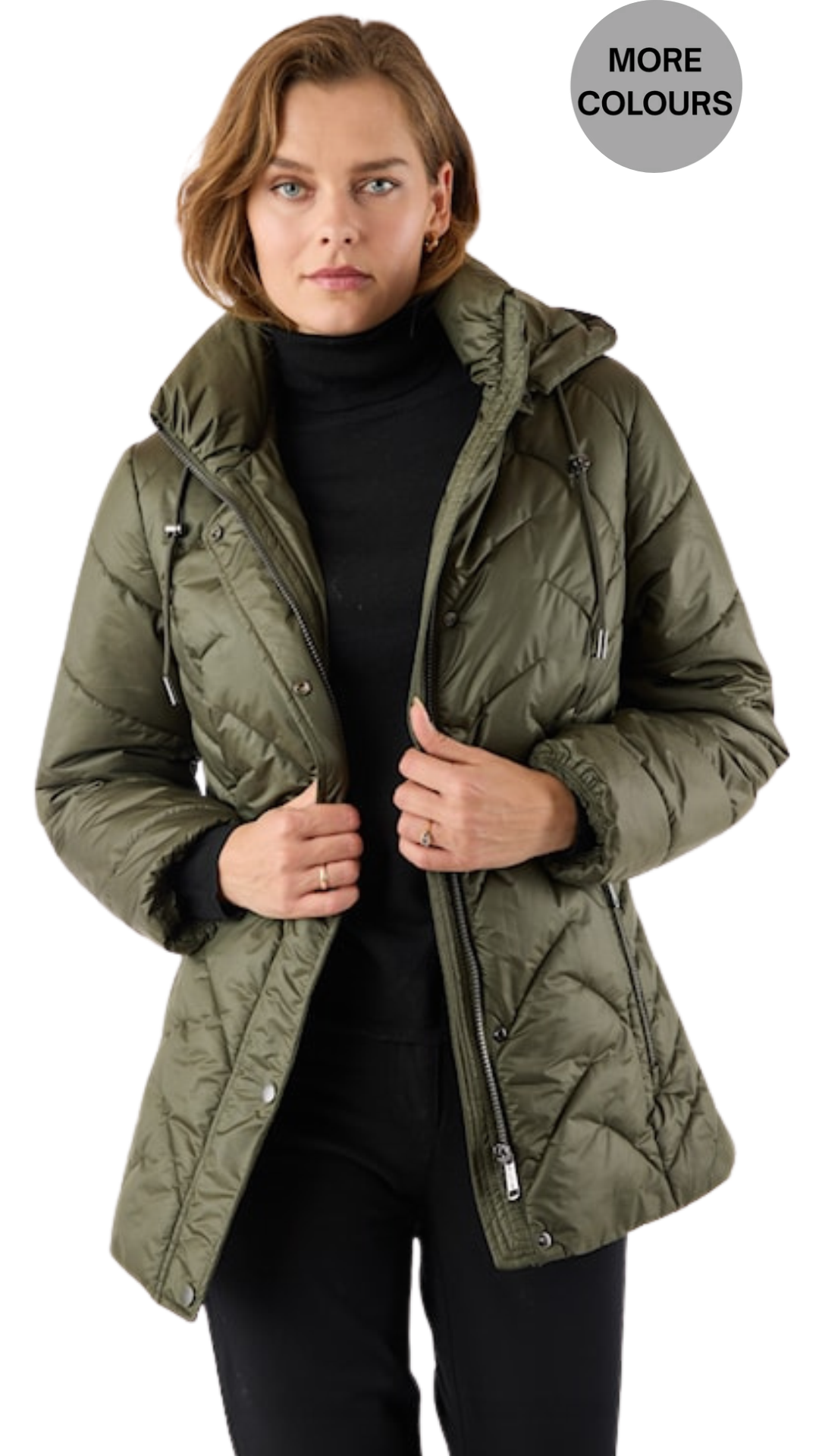 Removable Hood Zip & Snap Button Front Puffer Jacket. Style FR583