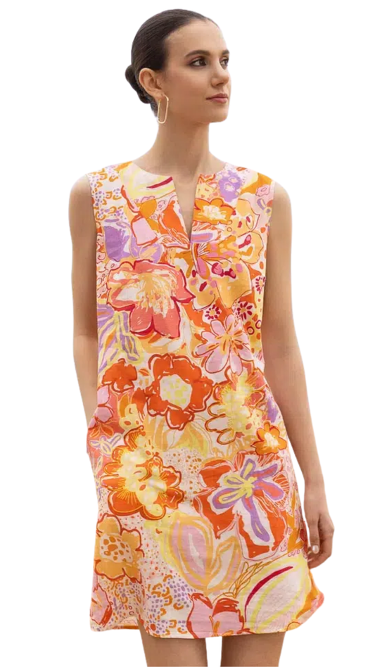 Retro Abstract Floral Print Sleeveless Dress. Style ALS47250